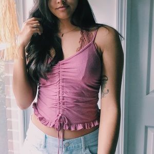 Pink Soft and Stretchy Rouched Crop Top